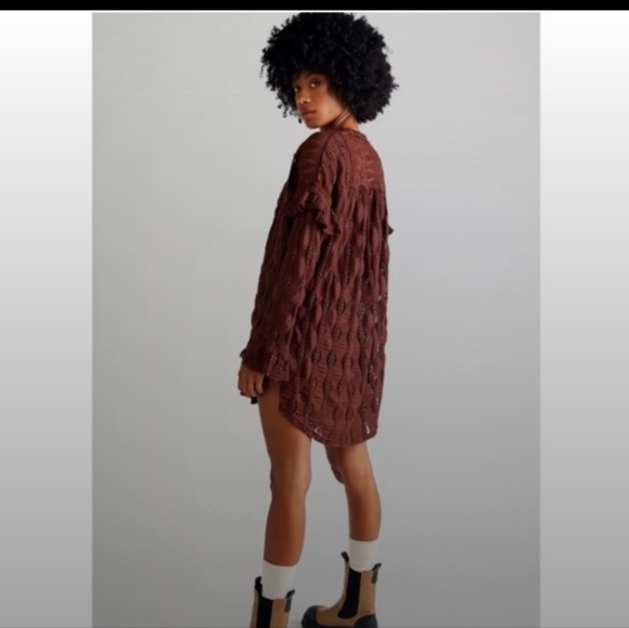 Free People Candy Shop Tunic Brown Lace Blouse Small - Picture 2 of 15